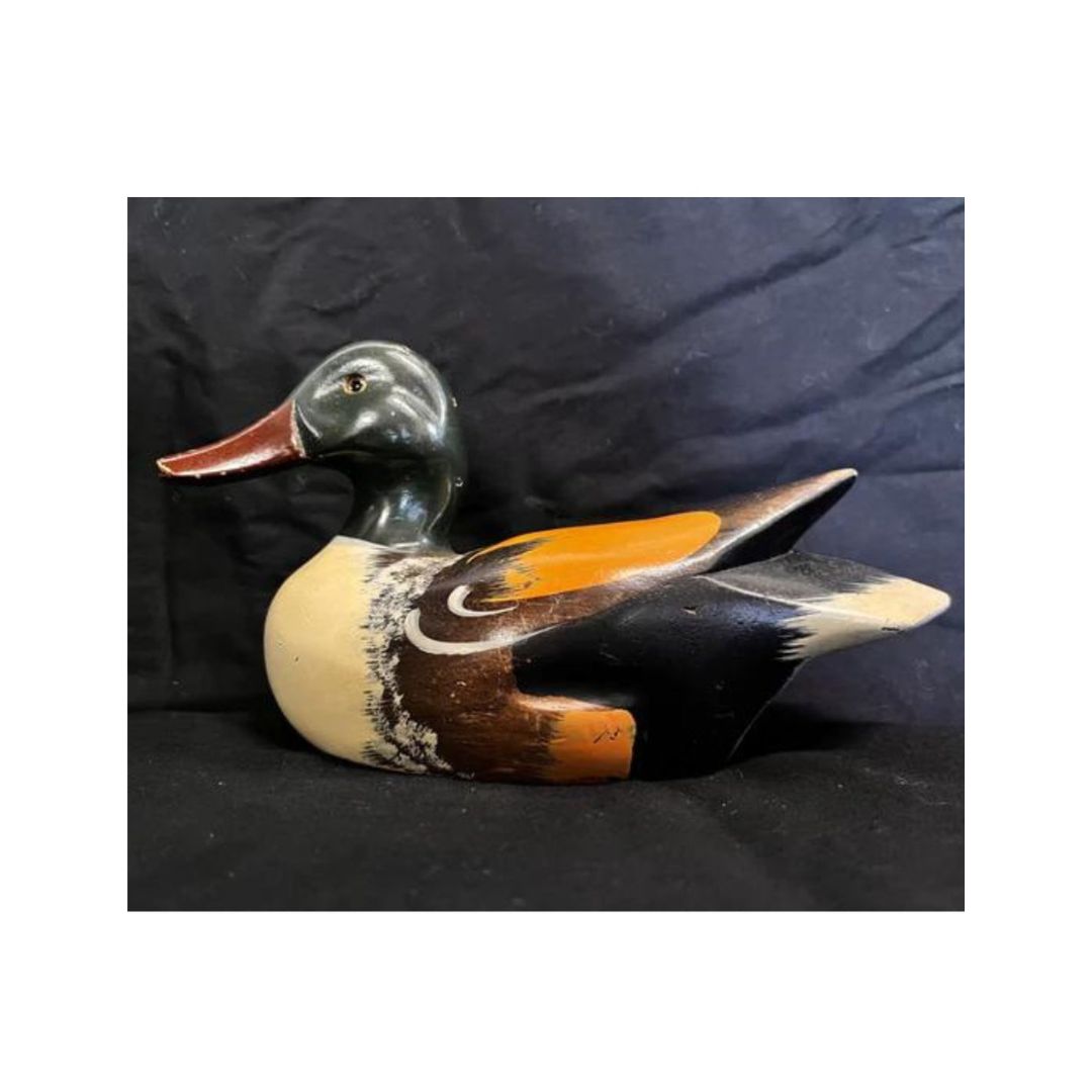 Wooden Mallard Duck Vintage Hand Carved With Glass Eye