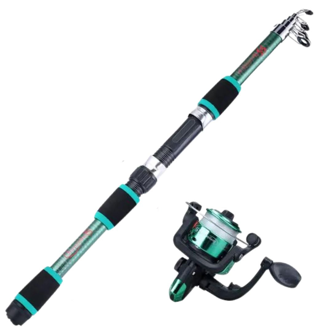Telescoping Rod & 2000 Series Spinning Reel, With Lures/Bait- Green