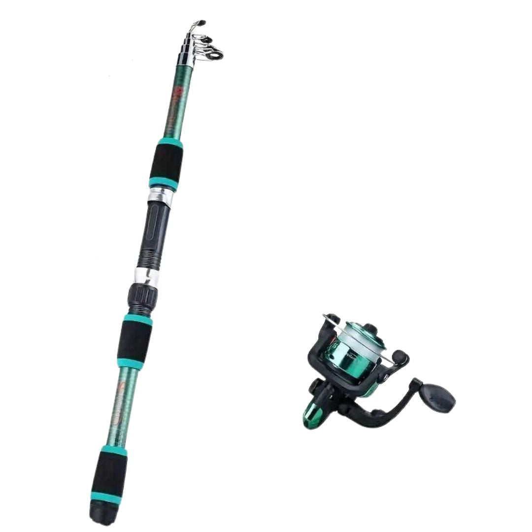 Telescoping Fishing Rod, Reel And Lures Set With Carrying Case- Green
