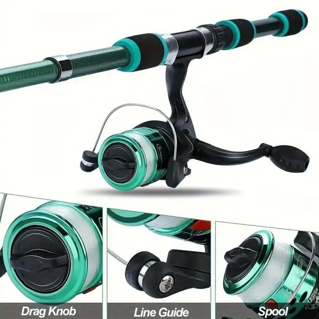 Telescoping Fishing Rod, Reel And Lures Set With Carrying Case- Green