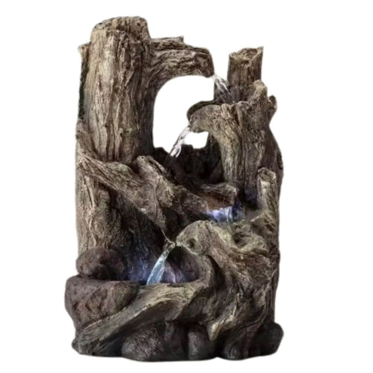 14 in. Tall Indoor 5-Tier Tabletop Rainforest Tree Trunk Waterfall Fountain with LED Lights