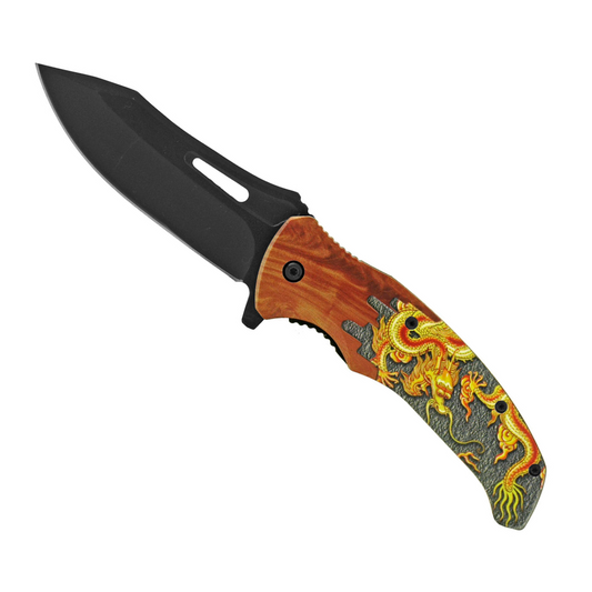 4.75" Drop Point Spring Assisted Folding Pocket Knife with Bottle Opener – Fire Dragon