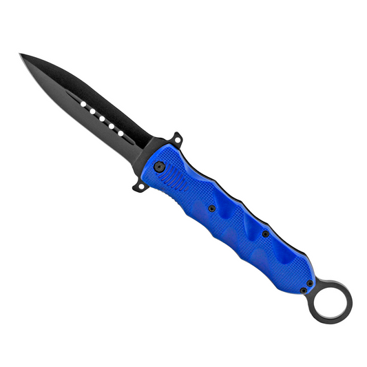 6.25" Fighting Folding Pocket Knife with Finger Loop Grip – Blue