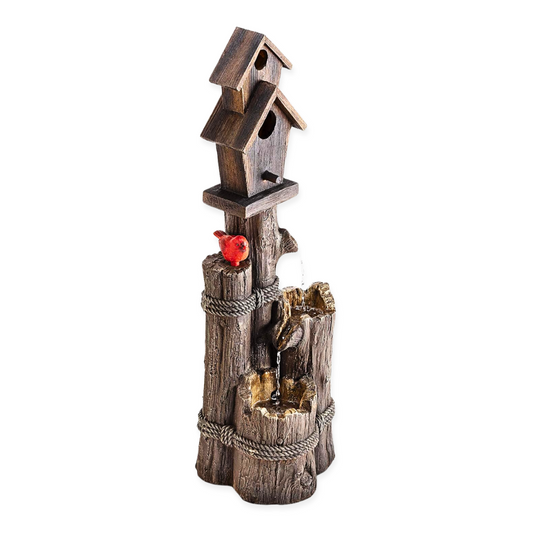Jeco Tree Trunk With Birdhouse Fountain