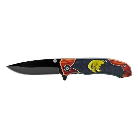 4" Classic Style Spring Assisted Drop Point Folding Pocket Knife - Wooden Style American Bald Eagle