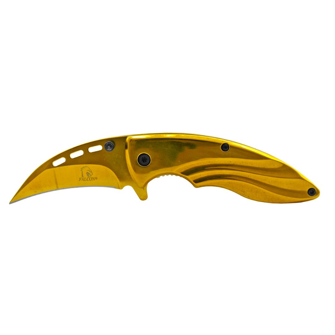 3.75" Tactical Stainless Steel Karambit Spring Assisted Folding Pocket Knife - Gold