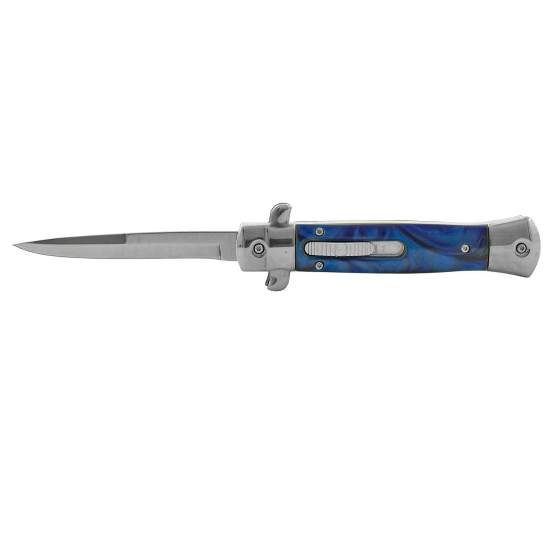 5" Stiletto Style Out the Front OTF Automatic Folding Pocket Knife - Chrome Blue