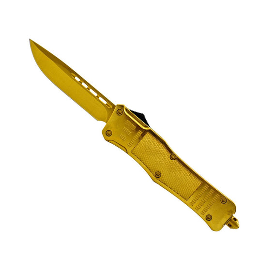 5.5" Drop Point OTF Automatic Stainless Steel Pocket Knife Gold