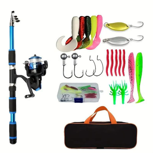 Telescoping Fishing Rod, Reel And Lures Set With Carrying Case- Blue