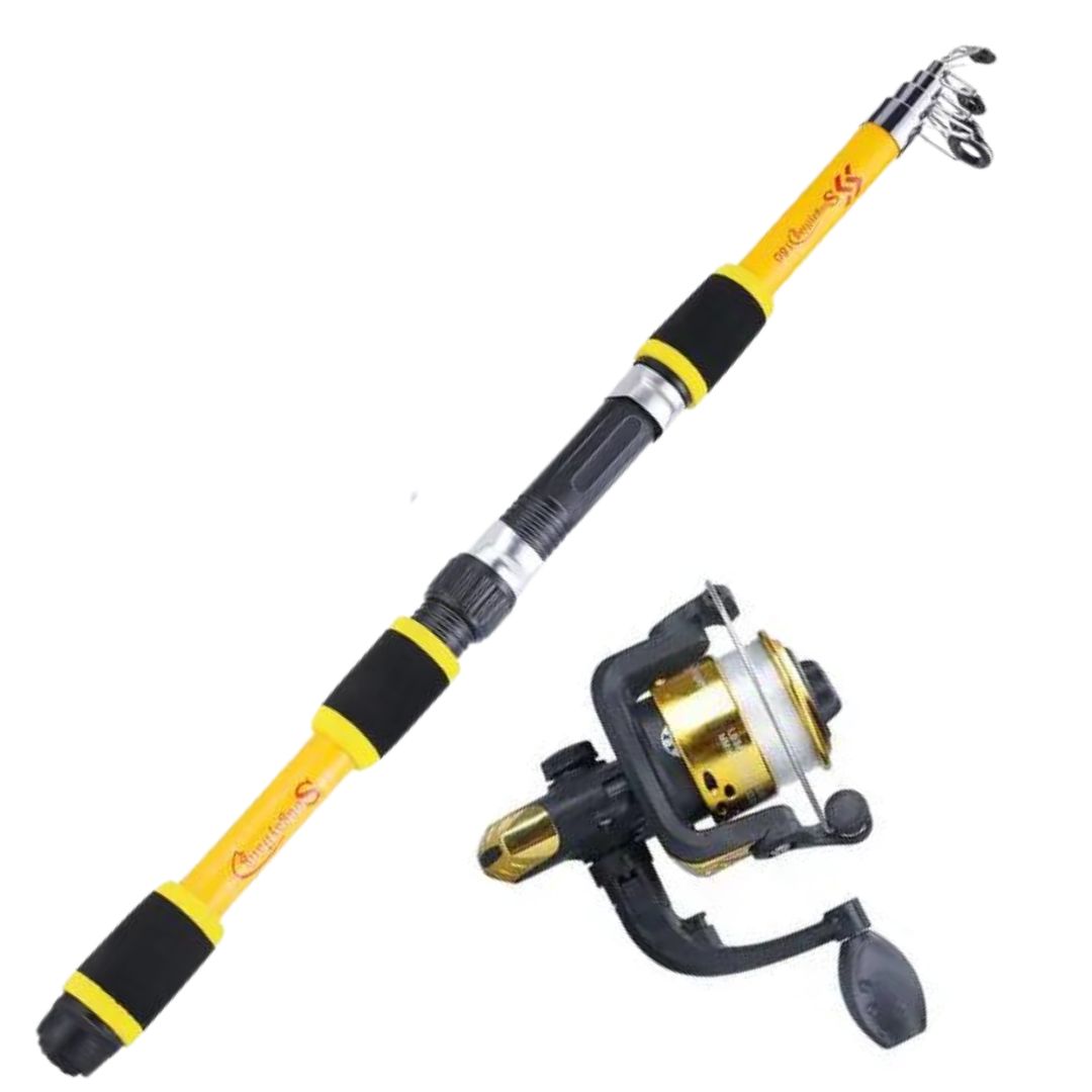 Telescoping Rod & 2000 Series Spinning Rod, With Lures/Bait- Yellow