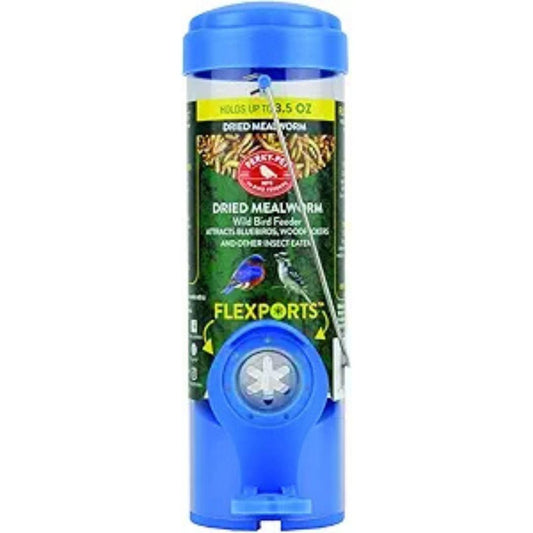 Perky-Pet Dried Meal Worm Feeder With Flexports- Blue