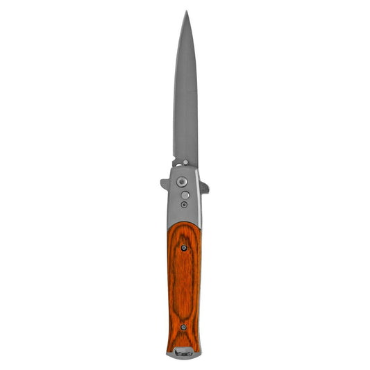 4.88" Push Button Switchblade Folding Pocket Knife - Wooden