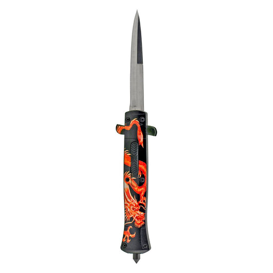5.5" Tactical Defense OTF Folding Automatic Out the Front Folding Pocket Knife - Red Dragon