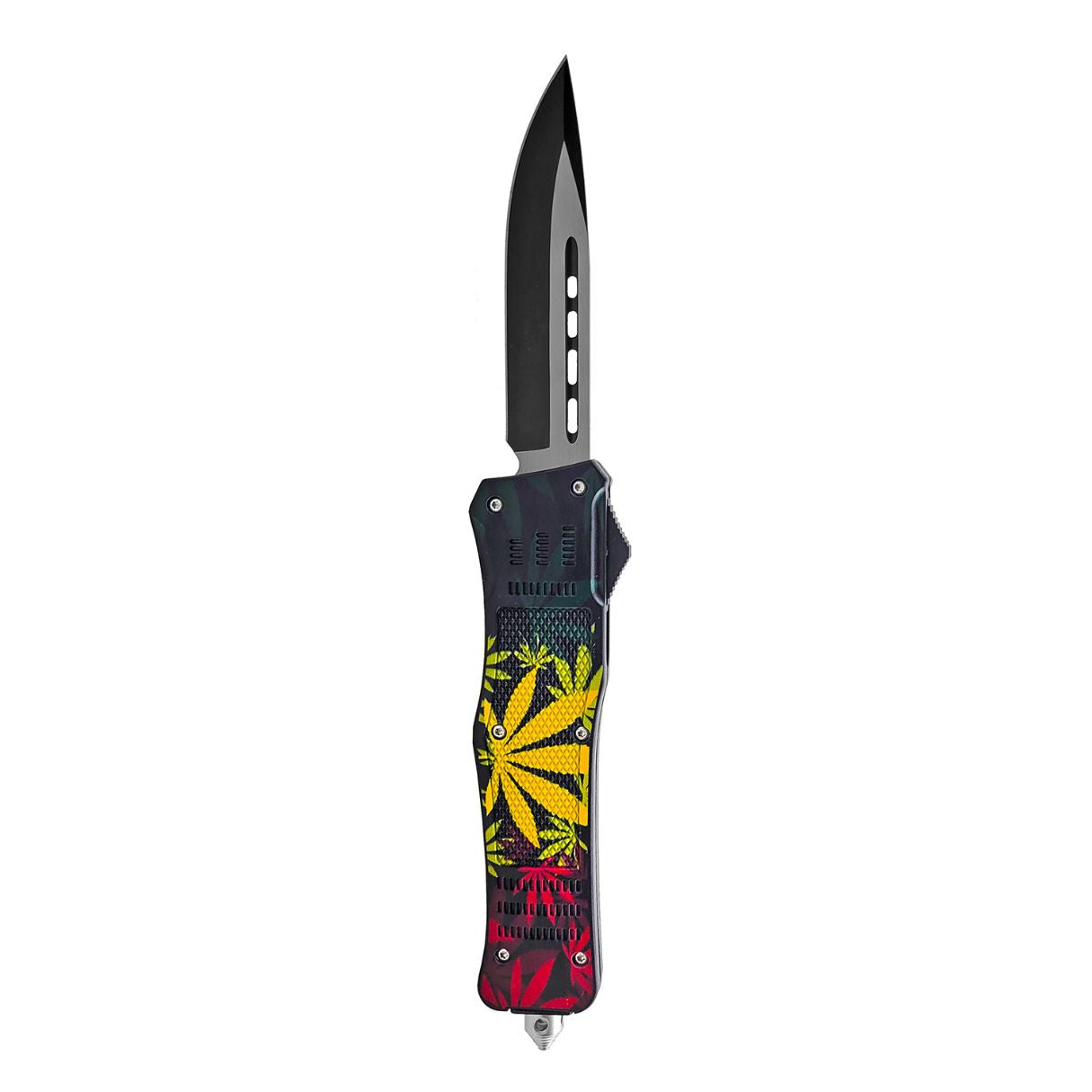 5.75" Tactical Out the Front Automatic Folding Pocket Knife - Mary Jane Pot Leaf