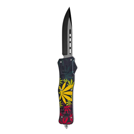 5.75" Tactical Out the Front Automatic Folding Pocket Knife - Mary Jane Pot Leaf