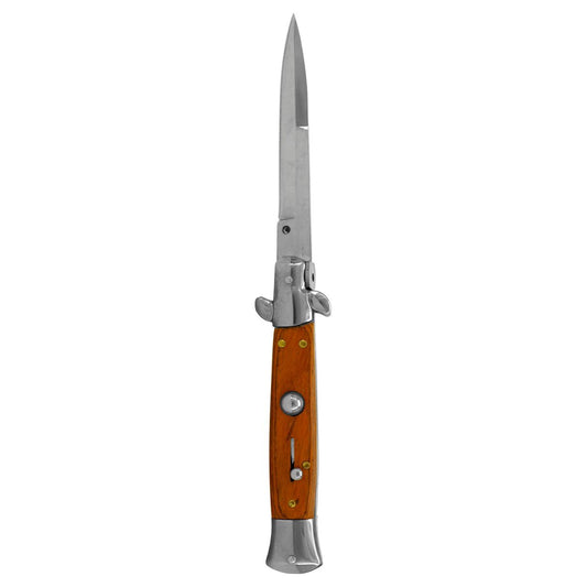 5" Stainless Steel Automatic Switchblade Folding Pocket Knife - Wooden