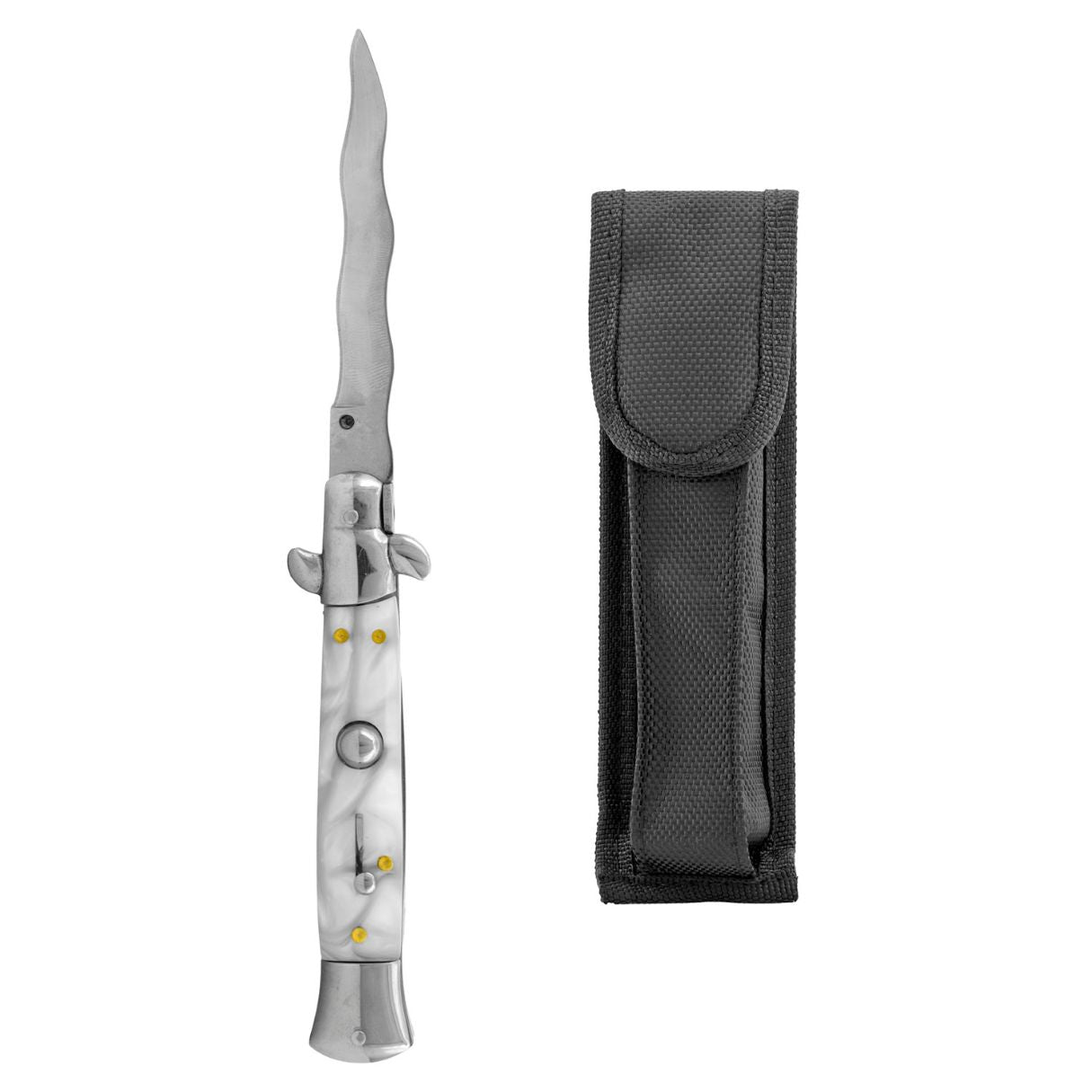 5" Stainless Steel Traditional Flip Open Switchblade Folding Pocket Knife -White Marble