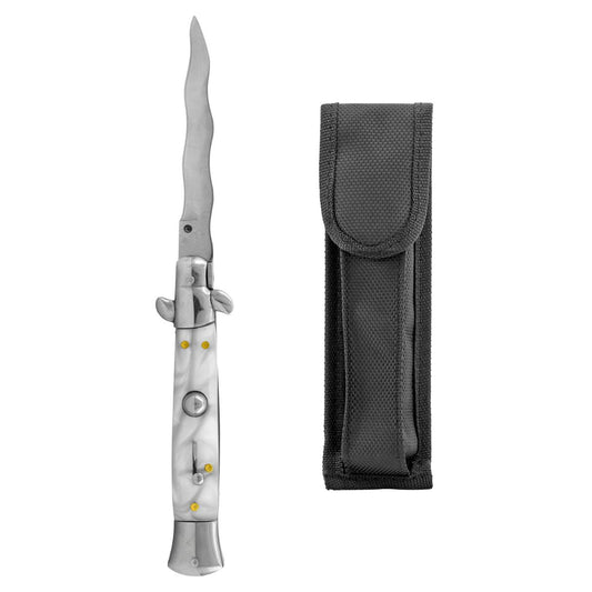 5" Stainless Steel Traditional Flip Open Switchblade Folding Pocket Knife -White Marble