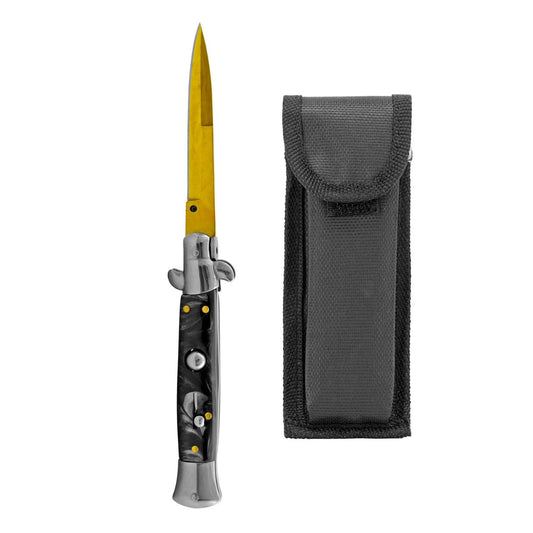 5" Stainless Steel Traditional Flip Open Switchblade Folding Pocket Knife - Black and Gold