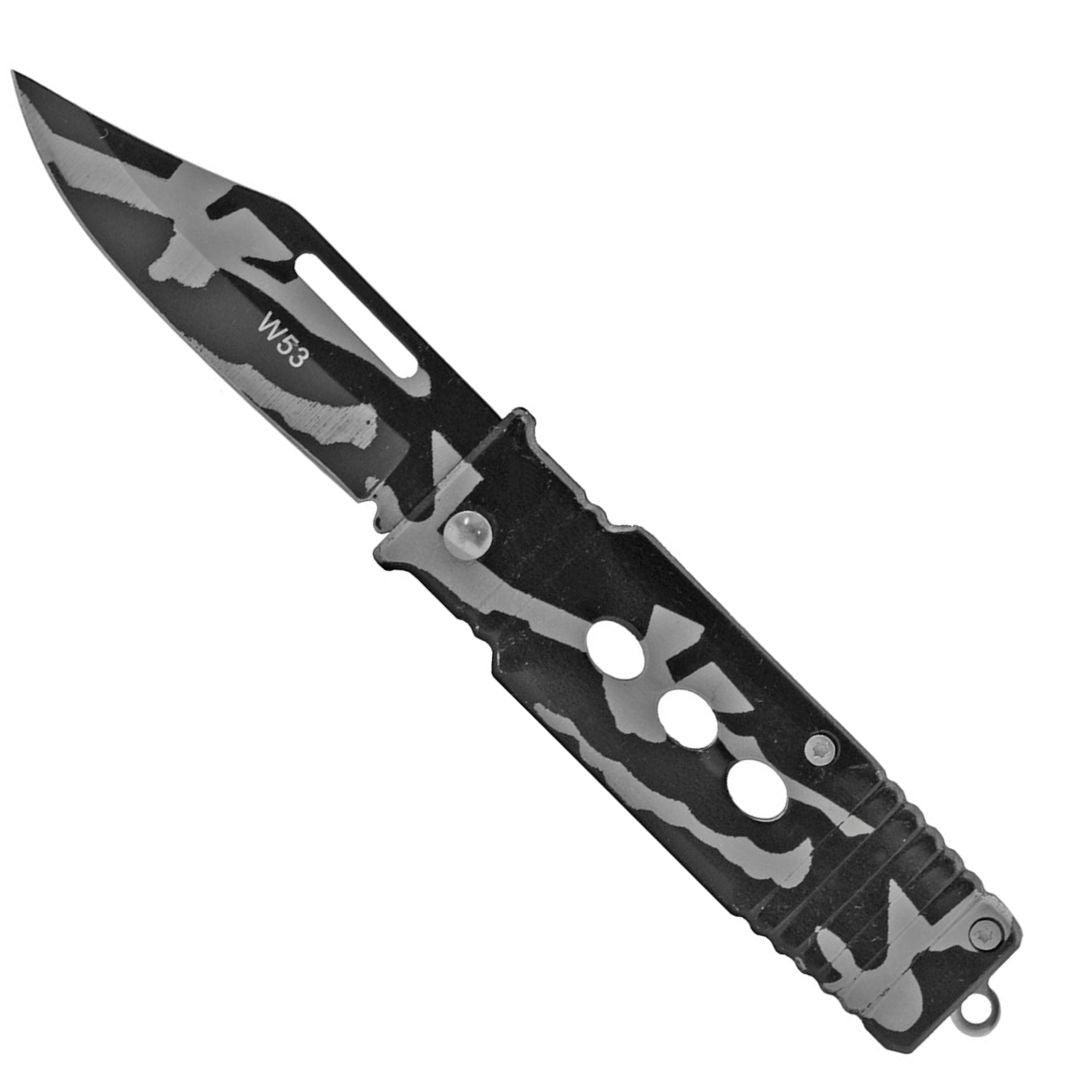 3.63" Tactical Low Profile Light-Weight EDC Stainless Steel Folding Pocket Knife - Black Camo