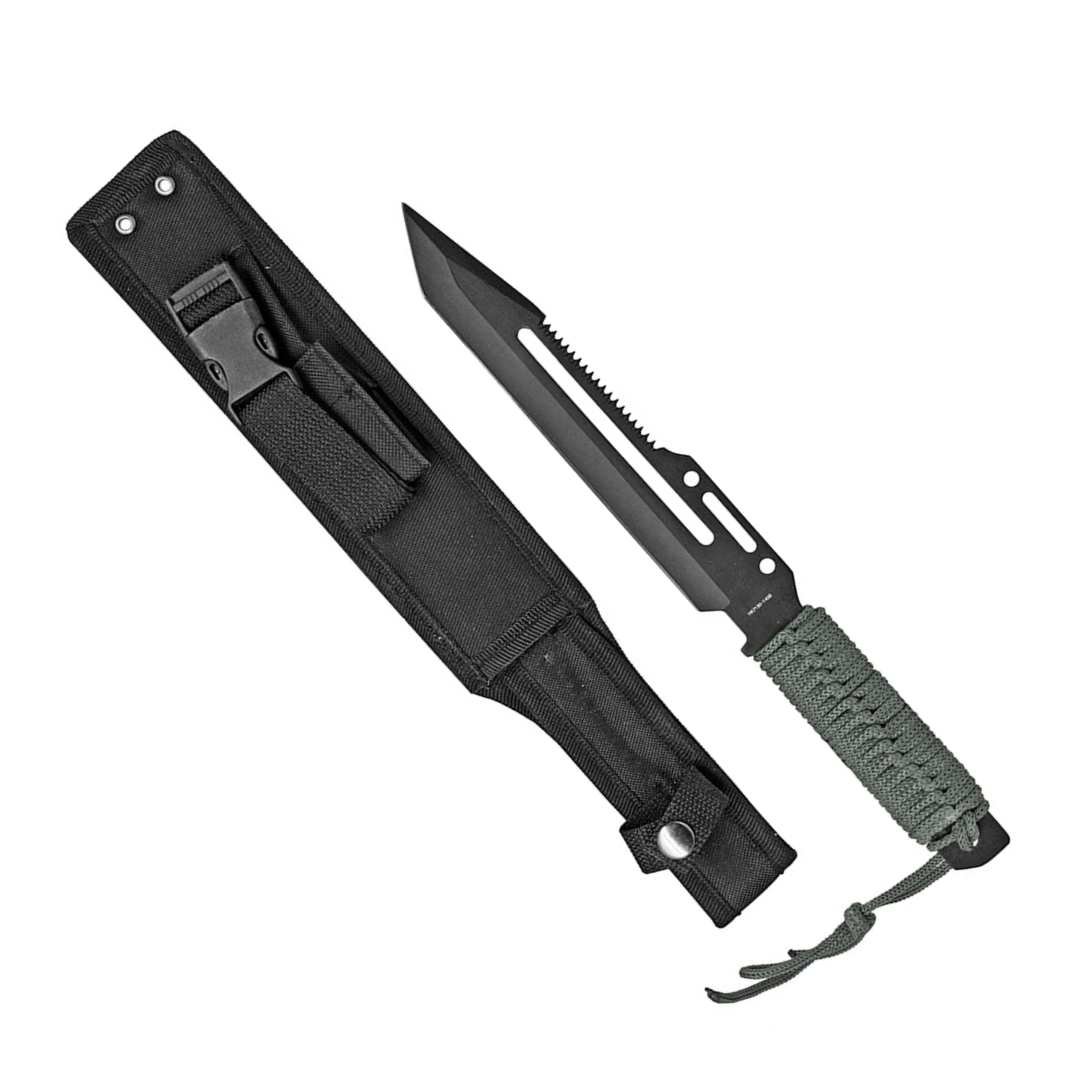 14" Combat Knife - Black with Green Handle
