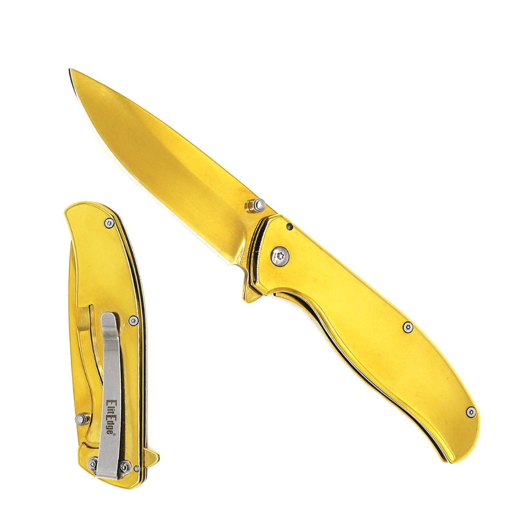 3.75" Stainless Steel Tactical Self Defense Folding Pocket Knife with Belt Clip – Golden