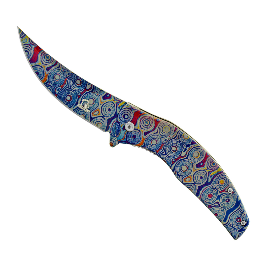 4.75" Full Metal Trailing Point Skinner Folding Pocket Knife – Blue Iris