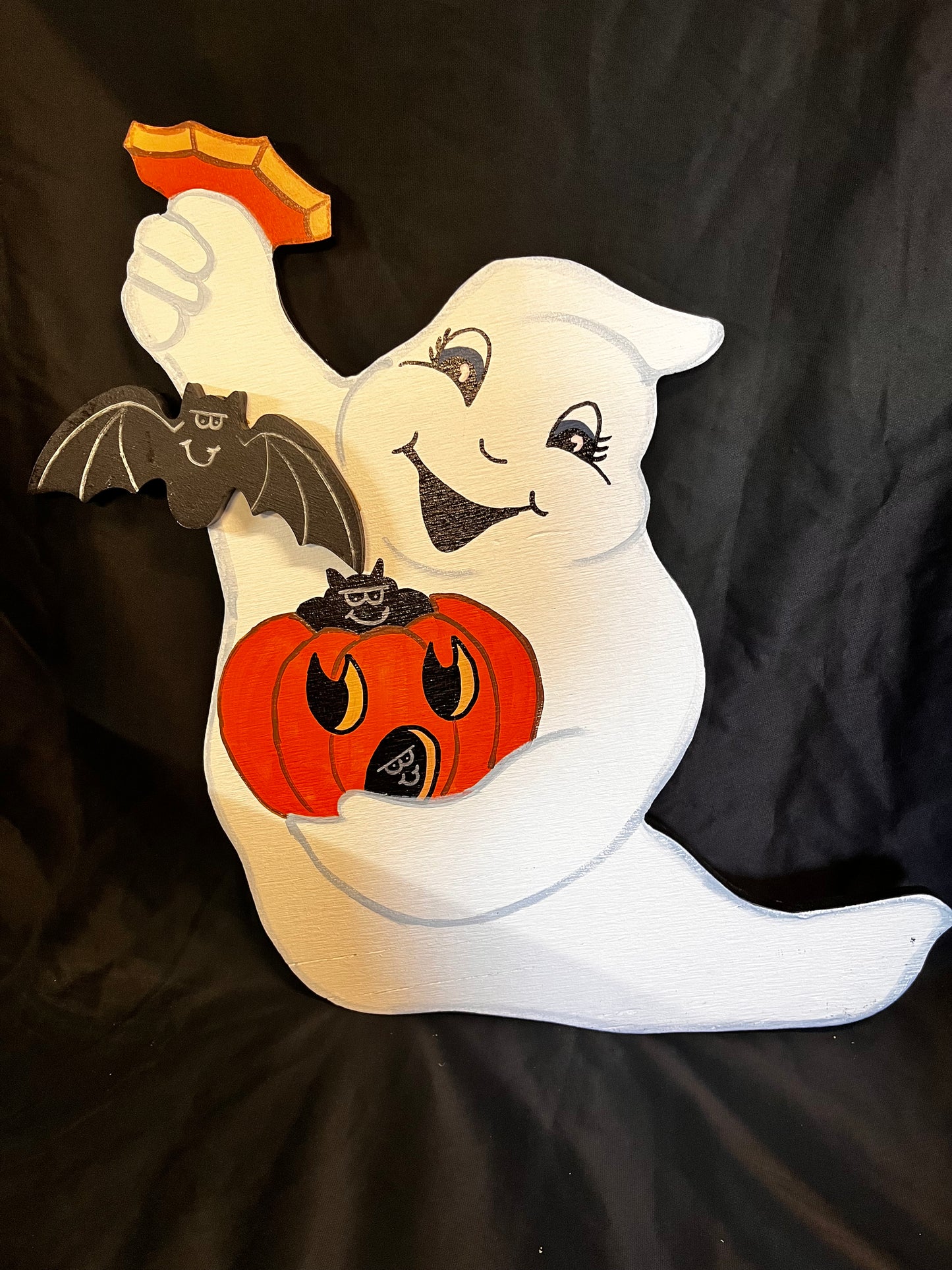 Ghost With Jack-O-Lantern & Bat