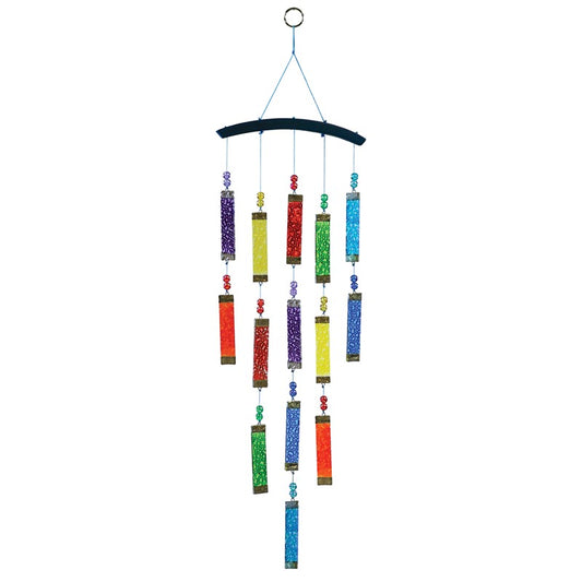 Rainbow Tiered Textured Glass Mobile Wind Chime